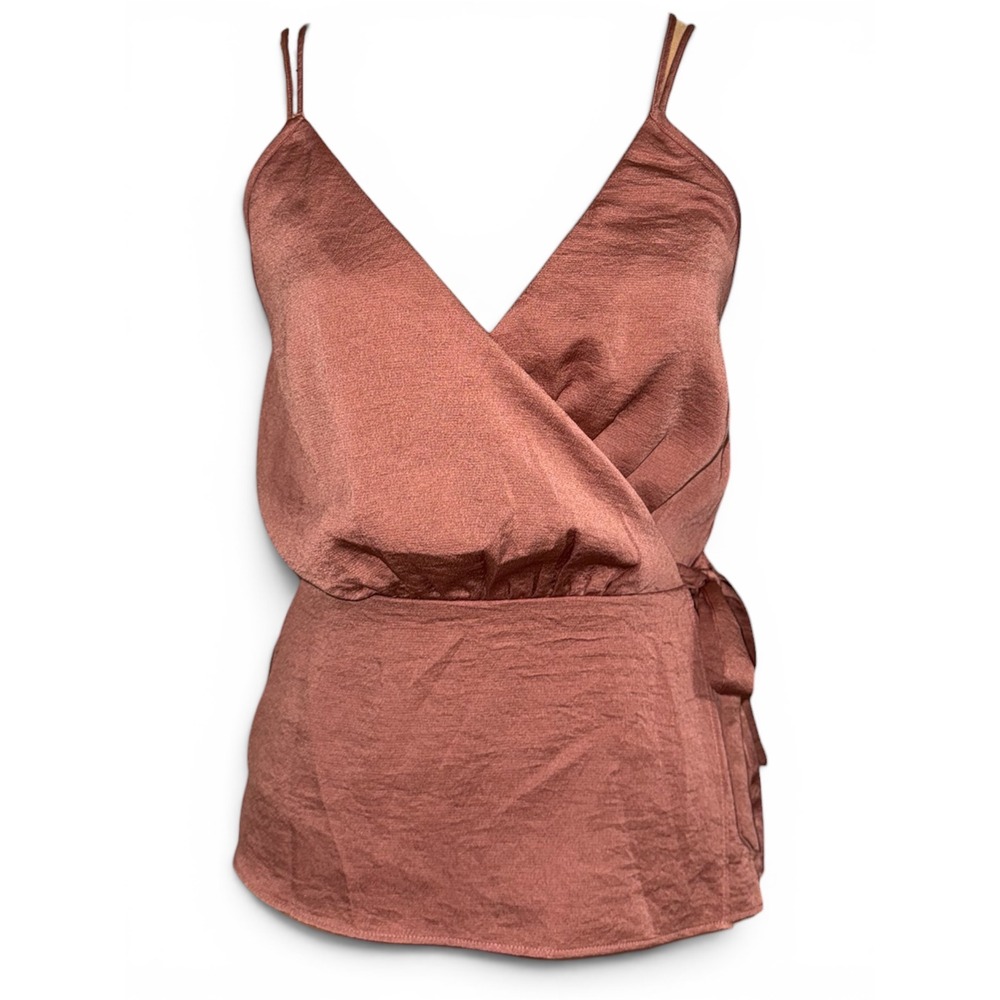 Express Womens XS Satin Faux Wrap Cami Top Mauve Pink Side Tie Spaghetti Strap
